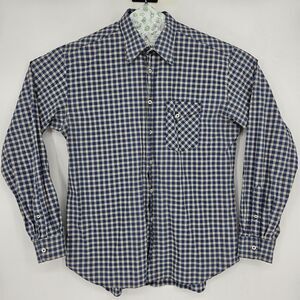 Billy‎ Reid Shirt Mens XL Blue Plaid Casual Button Up Standard Cut Cotton